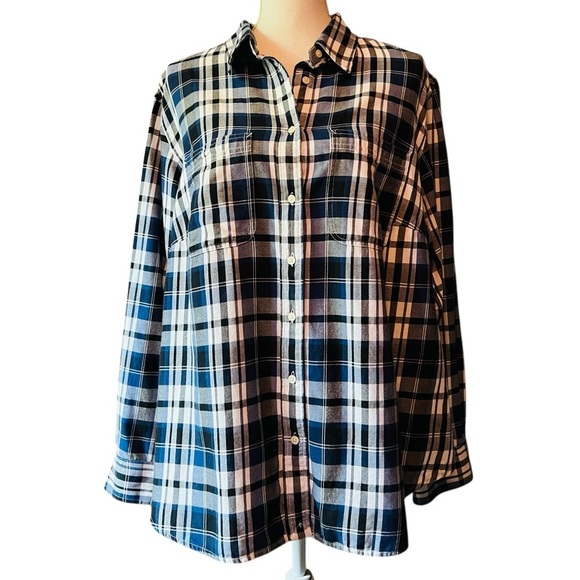 Lauren Ralph Lauren Blue and Black Plaid Women’s Button Down Shirt Size 2X - Picture 1 of 10